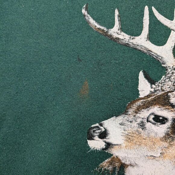 Vintage 90s Green Boxy Nature Whitetail Deer Hunting Crewneck Sweatshirt - Picture 3 of 7